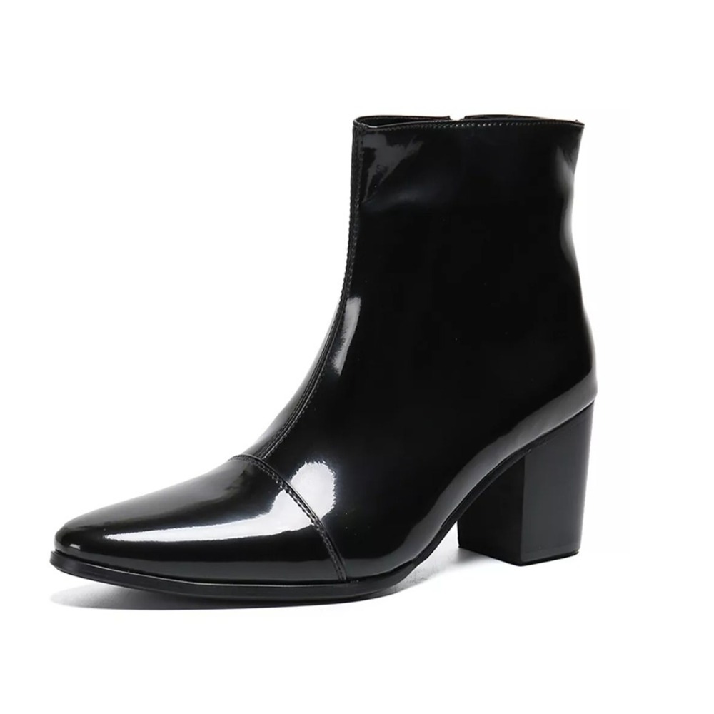 Santimon Mens Black US 9.5 Casual Patent Leather Chelsea Dress Boots Zipper on